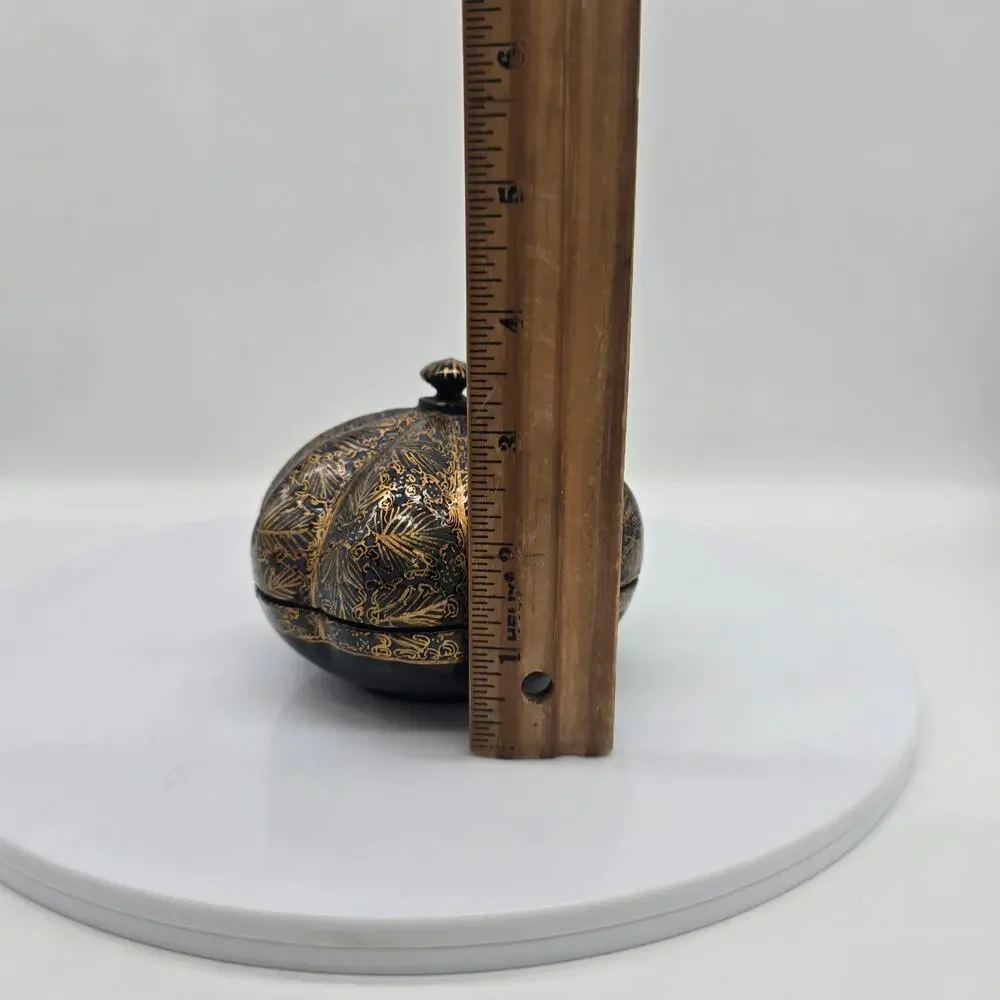 Vintage Handcrafted Kashmiri Papier-Mâché Powder Box Dark Academia Bedroom Decor